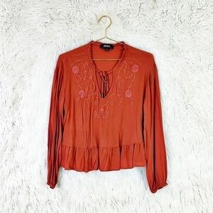 Lulu's Rust Embroidered Peasant Blouse